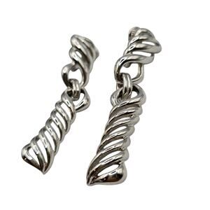 Monet Twisted Design Earrings Clip On Signed Silver Tone 2.5" Retro Drop Style